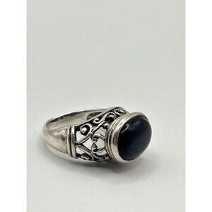 Black Onyx 925 Sterling Silver Filigree Ring Size 7.5